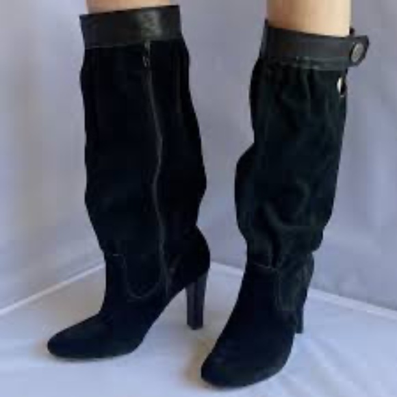 Michael Kors Black Suede Leather Tall Slouch Boots Size 8 / 90s Y2K - Picture 1 of 9